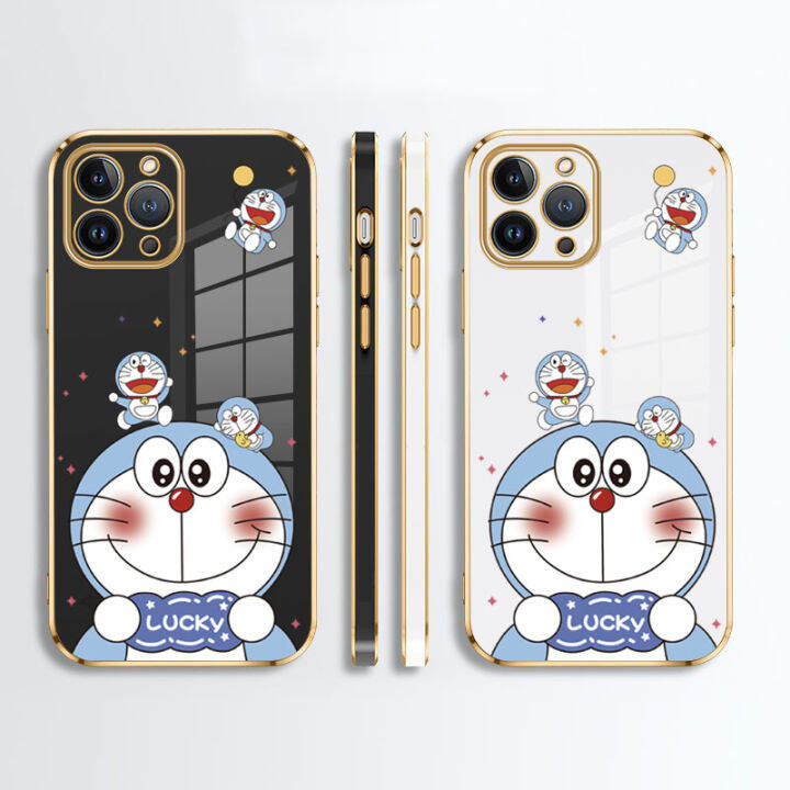 jiefie-เคสนิ่มหรูหราสำหรับ-xiaomi-redmi-9c-9a-9t-9-10-10c-10a-12c-การ์ตูนโดราเอมอนน่ารักชุบโครเมี่ยมเคสโทรศัพท์-tpu-เชือกเส้นเล็ก