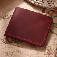ZZOOI Hand Stitched  Leather Personalised Wallet for Men Engraved Purse Leather Short Card Wallet for Male Money Clips Money Bag