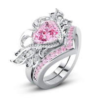 Luxury noble elegant female Swan crown ring exquisite jewelry 925 Sterling Silver Natural Pink Gem Sapphire Diamond Ring