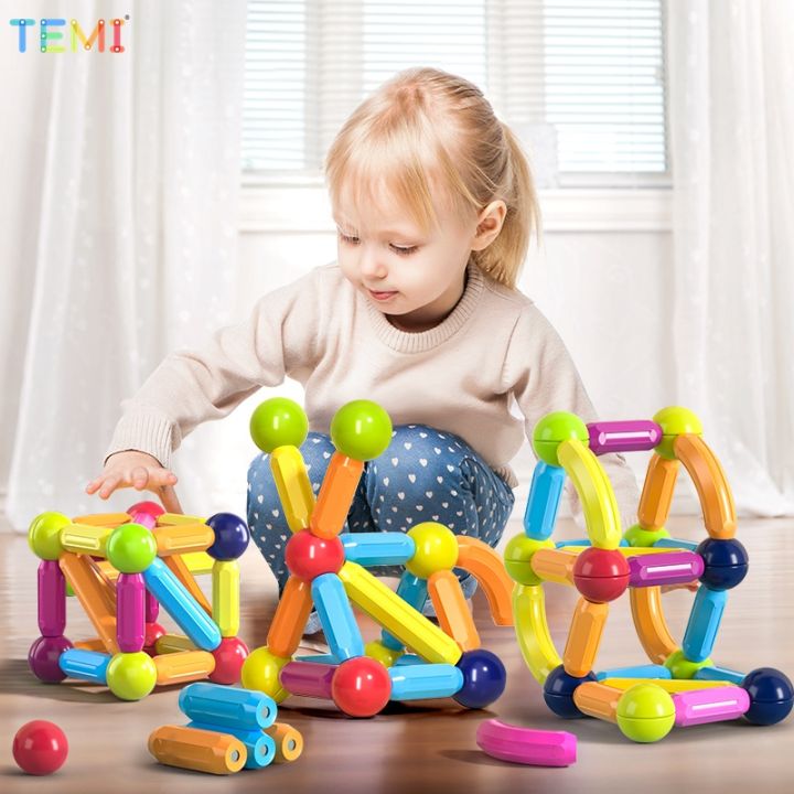 temi-ลูกบอลแม่เหล็กแบบแท่งสำหรับเด็ก-ของเล่นคุณภาพสูง3d-เรขาคณิตการเรียนรู้การก่อสร้างทางประสาทสัมผัสของเล่นเสริมพัฒนาการรูปทรงเรขาคณิต3d