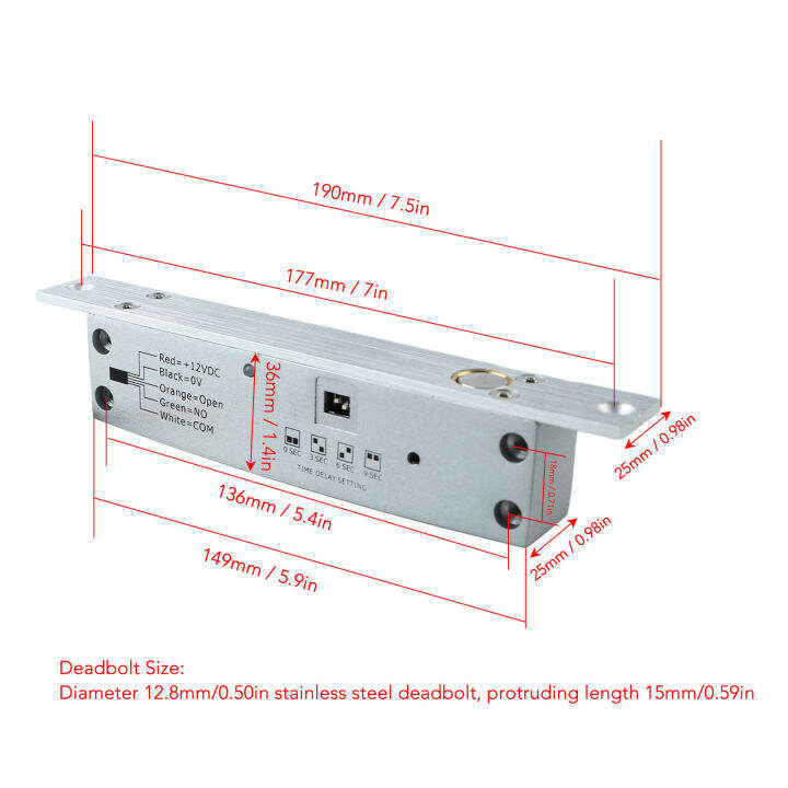 ล็อกประตูกลอนไฟฟ้าแบบเดือยแทง-dc-12v-5เส้นล็อกกลอนไฟฟ้าสำหรับการควบคุมการเข้าถึงประตู