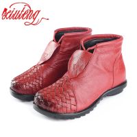 Xiuteng Women 2020 Genuine Leather Boots Flat Boots Soft Cowhide Womens Shoes Front Zip Ankle Boots zapatos mujer Large Size 41