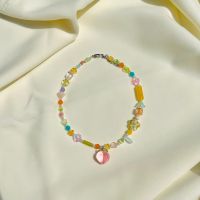 daintyme - Tutti Fruitti Peachy necklace สร้อยคอ handmade ลูกพีข หิน ลูกปัดญี่ปุ่น