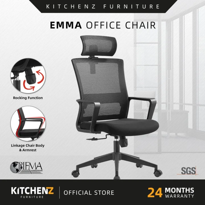 KitchenZ Emma Office Chair Ergonomic Chair Executive Chair Mesh High Back Chair Kerusi Pejabat