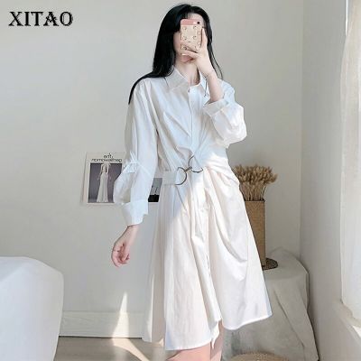 XITAO Shirt Dress Irregular Womens Fashion Simple Elegant Temperament Dress
