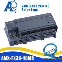 AMX-FX3U-48MR Kompatibel MELSEC PLC 2AI/24DI 1AO/24DO MODBUS Fungsi Mitsubishi Gratis CIF31 RS232 Kabel ขายดีรับประกันหนึ่งปี