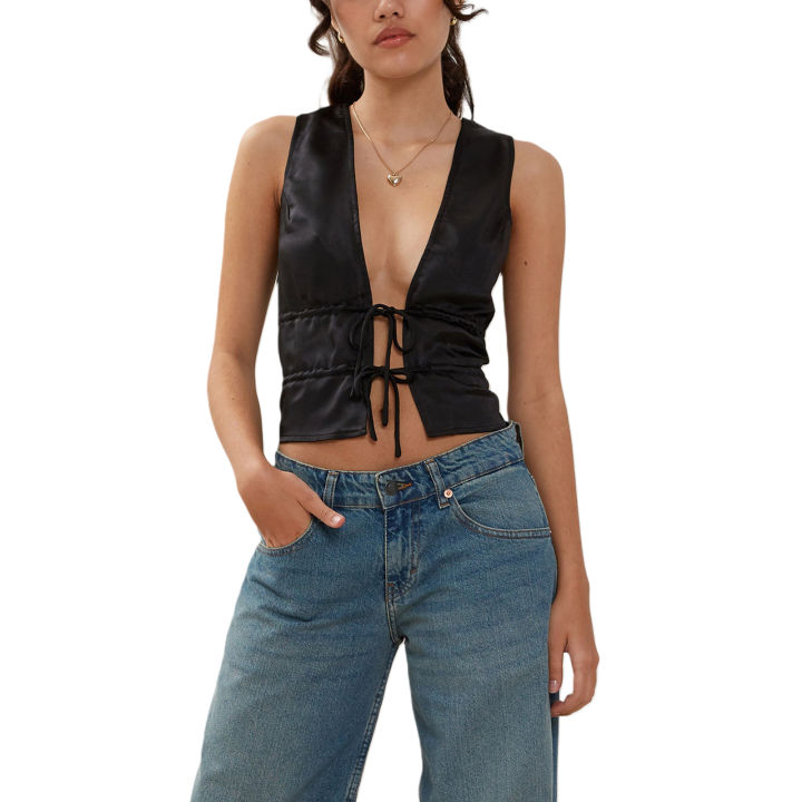 Summer Women Fashion Tank Top Cut-out Chest Strappy Solid Crop Top