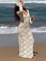 Vestido Maxi De Malha พารามัลเฮอร์มังงะ Comprida Vestidos Com Decote Em V Bodycon Senhoras Férias Na Praia Verão 2023