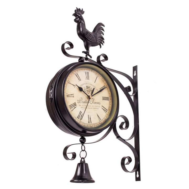 นาฬิกาติดผนังบ้านศิลปะจากโลหะเก๋ไก๋สไตล์ยุโรปพร้อมช่องนาฬิกาสองด้าน