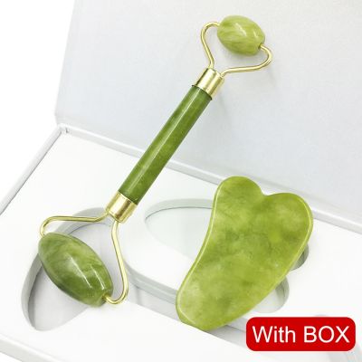 Natural Jade Roller with Gift Box Heart Guasha Scraping Board Slimming Face Lifting Facial Massager Skin Beauty Care Set