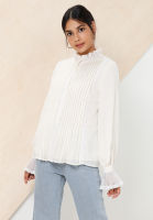 Zalia - Pleated Lace Trimming Blouse