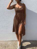 【CW】ஐ♤✱  Dresses 2022 Sundress Causal Dot Sleeveless Pleated elastic waist V-Neck Beach Vestidos De Verano