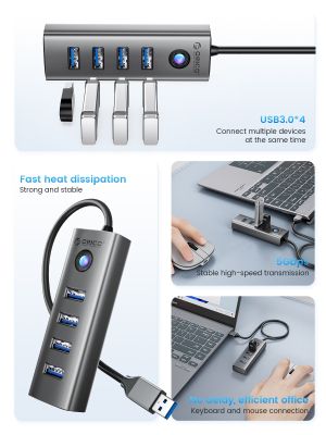 ORICO Member 4-Port USB ฮับ3.0ฮับซ็อกเก็ตขนาดเล็กปลั๊กแอนด์เพลย์อะลูมินัมอัลลอยตัวแยก USB 4พอร์ต5Gbps ฟีโอน่าแฟลชไดรฟ์สองหัวความเร็วสูงสูง