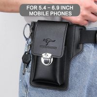 Men Leather Pack Waist Bag Belt Clip Phone Holster Mobile phone bag Fits all mobile 5.4 - 6.9 inch phones