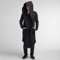 Punk Men Long Cardigan Sweatshirt Hooded Cape Long Hooded Jacket European Windbreaker Autumn And Winter Jackets Male Trench Coat