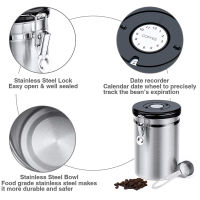 Leeseph Airtight Coffee Container - Stainless Steel CO2 Valve Storage Canister with Scoop - Keeps Your Coffee Fresh Flavorful