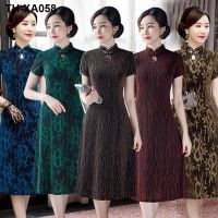 Improved cheongsam womens dress middle-aged and elderly summer dress 2019 new slim-fit cheongsam performance dress retro dress