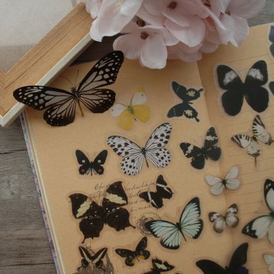 28pcs Mysterious White Blue Black Butterfly Style Sticker Scrapbooking DIY Gift Packing Label Decoration Tag  Scrapbooking