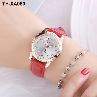 Ms han edition watch fashion students waterproof leather belt leisure diamond noctilucent quartz female