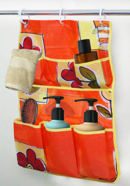 CASABELLA SECRET GARDEN 6 POCKET FABRIC SHOWER CADDY WITH FREE HOOKS