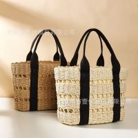 Holiday bag casual shoulder bag color matching handbag beach bag straw woven bag beach bag woven bag for women 〖WYUE〗