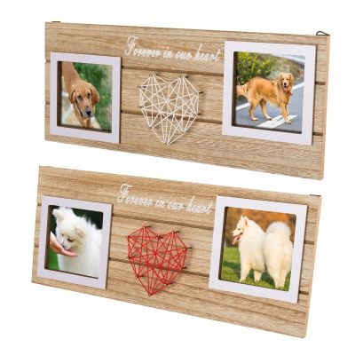 Wooden Dog Photo Frame Heart Shape Memorial Picture Frame Gift Wood Crafts for Home Bedroom Living Room Decoration