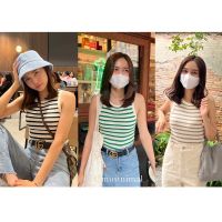 ?น่าซื้อ (ดำ&amp;เขียวพร้อมส่ง)  | Honey stripped เสื้อแขนกุดลายทาง เสื้อกล้ามลายทางไหมพรมบาง สไตล์เกาหลี สุดว้าว