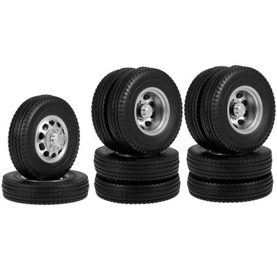 6PCS Metal Front and Rear Wheel Hub Rubber Tire Wheel Tyres Complete Set for 1/14 RC Trailer Tractor Truck Car A