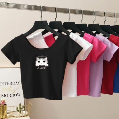 Cke CW】11 Colors Print Crop Top Women T-shirt Cropped Slim High Waist Short Sleeve Basic Summer Clothes Tops Woman Free Shipping Tee