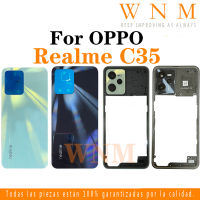 สำหรับ OPPO Realme C35ฝาหลังฝาหลังปิดโทรศัพท์ + กรอบกลาง + ชิ้นส่วนที่จับกล้องรูปตัวยูเคสด้านหลังโครงหุ้มแชสซีรถบังคับของเล่นศูนย์ที่อยู่อาศัย + ปุ่ม