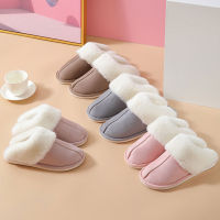 2021 Faux Suede Fluffy Fur Slippers Women Winter Warm Closed Soft Plush Men Indoor Slippers Home Flip Flops Flat Slides Shoes