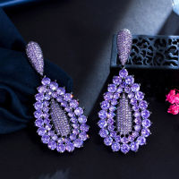 CWWZircons Bright Round Dark Purple Cubic Zirconia Stone Fine Large Long Dangle Wedding Bridal Earrings for Women CZ133