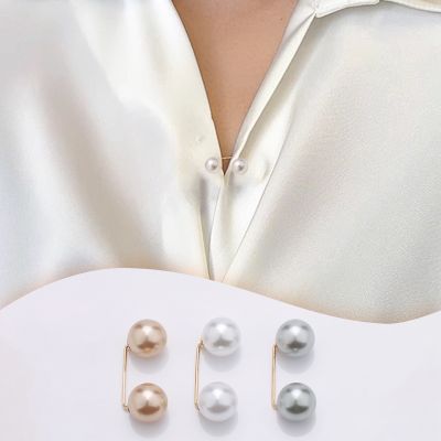 3Pcs Women Fashion Tightening Waistband Pin Double Pearl Brooches Metal Lapel Pin Brooch Pins Sweater Shirt Cardigan Brooch