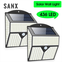 SANX ไฟเครื่องตรวจการจับน้ำ IP65ไฟดาดฟ้ากลางแจ้ง436LED โคมไฟติดผนังพลังงานแสงอาทิตย์เหมาะสำหรับสวนดาดฟ้าโรงรถถนน