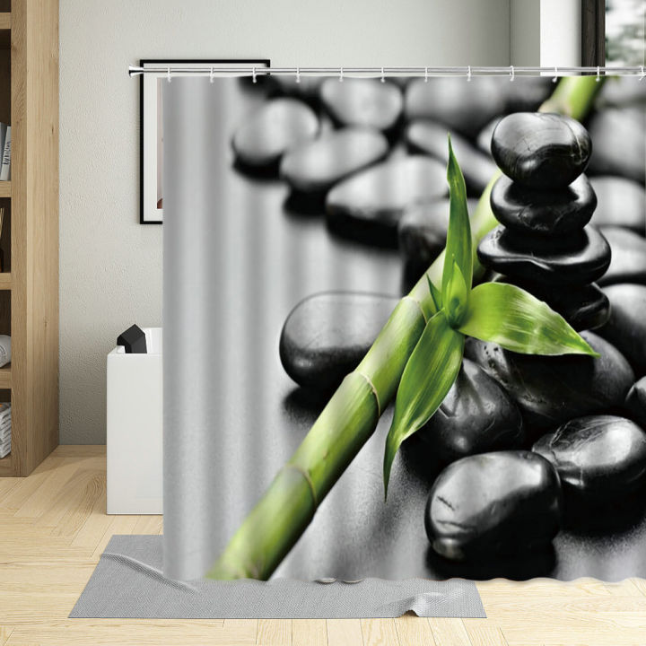 green-scene-zen-stone-shower-curtain-bamboo-lotus-flowers-bathroom-decor-screen-polyester-fabric-bathtub-curtains-with-12-hooks