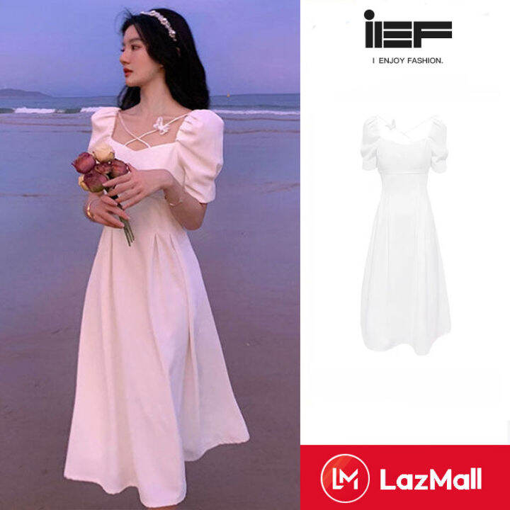 IEF 连衣裙【特价现货】French square collar white first love dress 2022 summer ...