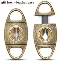 High-end Ciggar Scisors V-shaped Ciger Punch Cutter with Gift Box＋Leather Case Smking Accessories