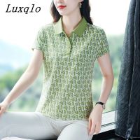 Luxqlo เสื้อโปโลพิมพ์ลายไซส์ใหญ่พิเศษสำหรับผู้หญิงเสื้อผ้าสไตล์เกาหลีเปิดคอปกทรงหลวมลำลองแฟชั่นใหม่