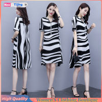 Yijing ชุดเดรส M-5XLStriped 40-95กก.,ชุดกระโปรงผู้หญิงขนาดใหญ่คลุมท้องขนาดใหญ่สำหรับฤดูร้อน2023เดรสแฟชั่นเกาหลี