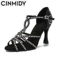 CINMIDY รองเท้าเต้นรำละตินสำหรับผู้หญิงแทงโก้รองเท้าเต้นรำบอลรูม Rhinestone รองเท้าแต่งงานรองเท้าแตะของผู้หญิงสุภาพสตรีพรรครองเท้า