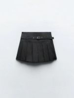 ✑◐◈ ZARA autumn retro college style belted wide pleated culottes A-line pleated skirt for women 4391506 922