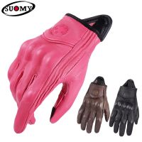 SUOMY Retro Leather Women Motorcycle Gloves Lady Pink Electric Bicycle Guantes Moto Luvas Da Motocicleta Bike Cycling Mitten