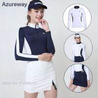 Azureway ผู้หญิงกอล์ฟเครื่องแต่งกายฤดูร้อนแขนยาวเสื้อกอล์ฟหญิงแยก A-Line กระโปรงกอล์ฟ Zip Collar Top Casual จีบ Skort Set