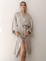 Linad Spring Satin Sashes Womens Robes Solid Loose Womens Dressing Gown Mid-Calf Woman Bathrobe Luxury y Womens Nightwear