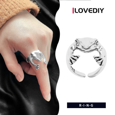 ILOVEDIY แหวนแฟชั่นกบสำหรับผู้ชายผู้หญิง,แหวนนิ้วมือกบโลหะผสมปรับได้ของขวัญเครื่องประดับสร้อยคอพร้อมแท็กสลักตัวอักษรงานปาร์ตี้