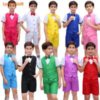 top●lontakids 4-16 Years Kids Boys Vest Suits (Short Sleeve Shirt + Vest + Pants + Bow Tie) Child Formal Clothes Sets Chorus Piano Performance Outfits Multicolor Party Dresswear