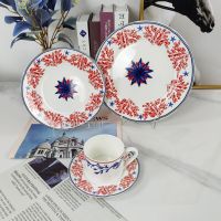 [Hot On Sale] European Style Bone China Fruit Salad Steak Plate Coffee Cup And Saucer Creative Round Home Kitchen Pastry Tray Luxury Decoratio