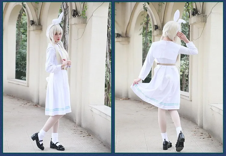Fairy Tail Season 4 Lucy Heartfilia Dress Cosplay Costume Full Set in Stock  dress Sexy Low Back girls White Skirt