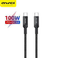 Awei CL-117T PD 100W Type C เพื่อชาร์จข้อมูล Transfe สายชาร์จเร็ว1เมตรสำหรับ Apple MacBook Air M1 SAMSUNG S20 S21 Note 10 Huawei Matebook iPad Pro 4 2020 Ipad Pro 2021 chromebook Realme 6 6i Huawei P30