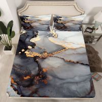 Marble Bedding SetsBlack Golden Pastel Fitted Sheet Marble Abstract Art Design Girls Soft Fitted Bed Sheets Bronzing Decor